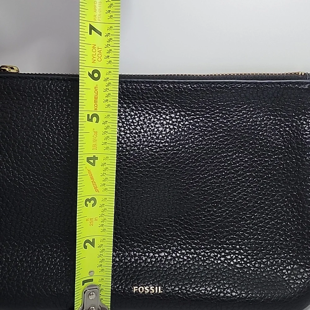 Fossil Black Pebbled Leather Clutch‎ with Gold Accents